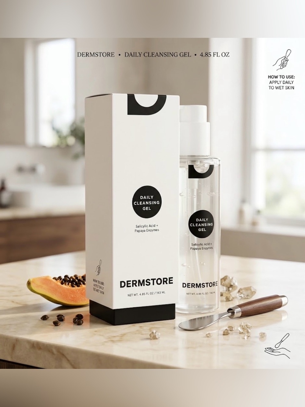 DERMSTORE Daily Cleansing Gel Salicylic Acid Papaya Enzymes 4.85oz ~ Retail $180